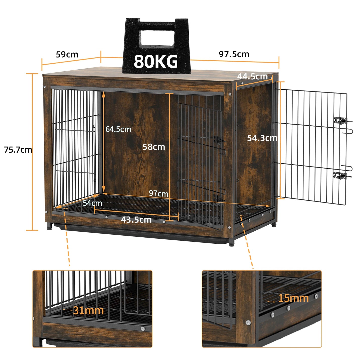 S M L 3 Sizes Dog Crate End Table Furniture Wood Metal Combine Pet Dog Cage Kennels with Double Doors and Removable Tray