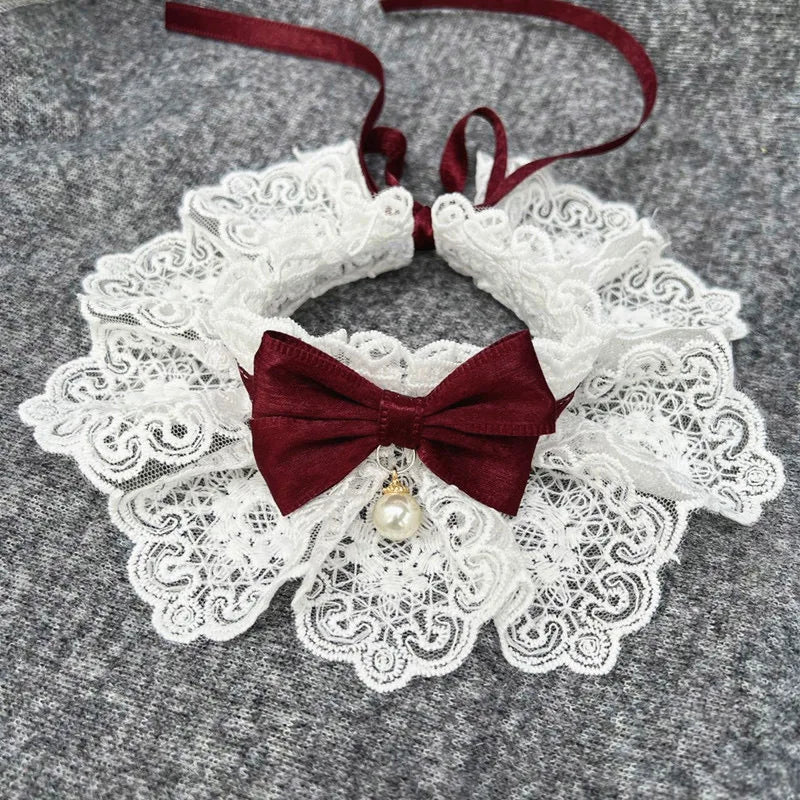 Pearl Dog Collar Jewelled Silk Wedding Cat Puppy Ribbon Scarf Pendant Pet Bows Necklace Satin New Kitten Accessories Bowtie Gift