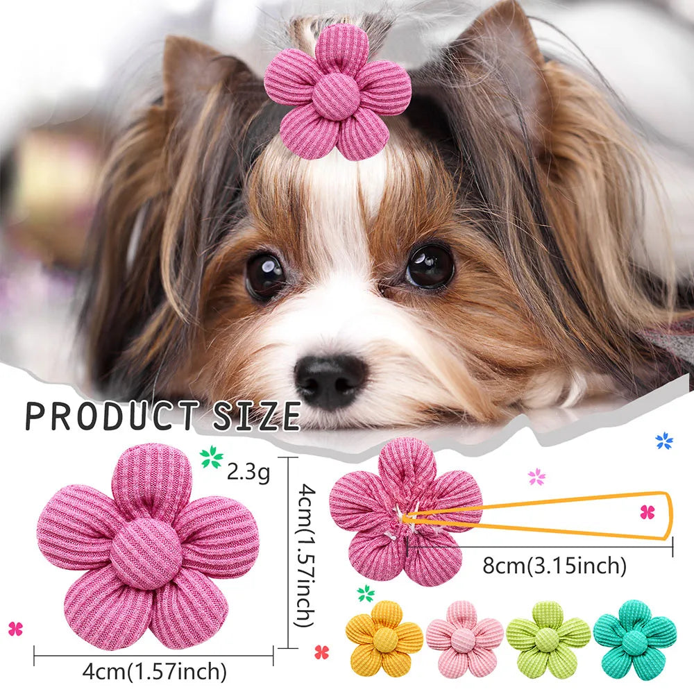 10PS Flower Shape Dog Grooming Bowknot Small Dogs Hair Bows Rubber Bands Pet Cat Dog Hair Bows Pet Hair Accessories Pet Supplies