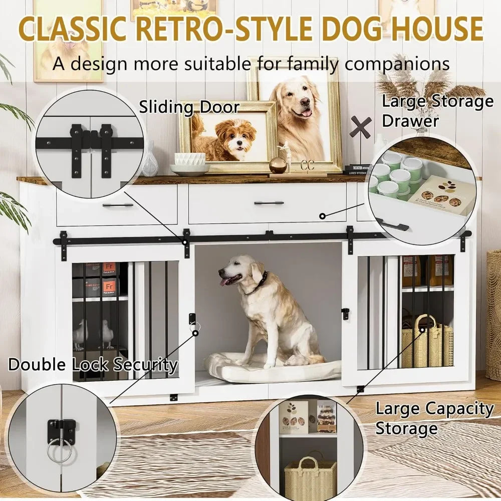 Large Dog Crate Furniture, 70.9" Dogs Crate Kennel with 3 Drawers and Divider, Indoor Extra Large Dog Kennel Furniture TV Stand