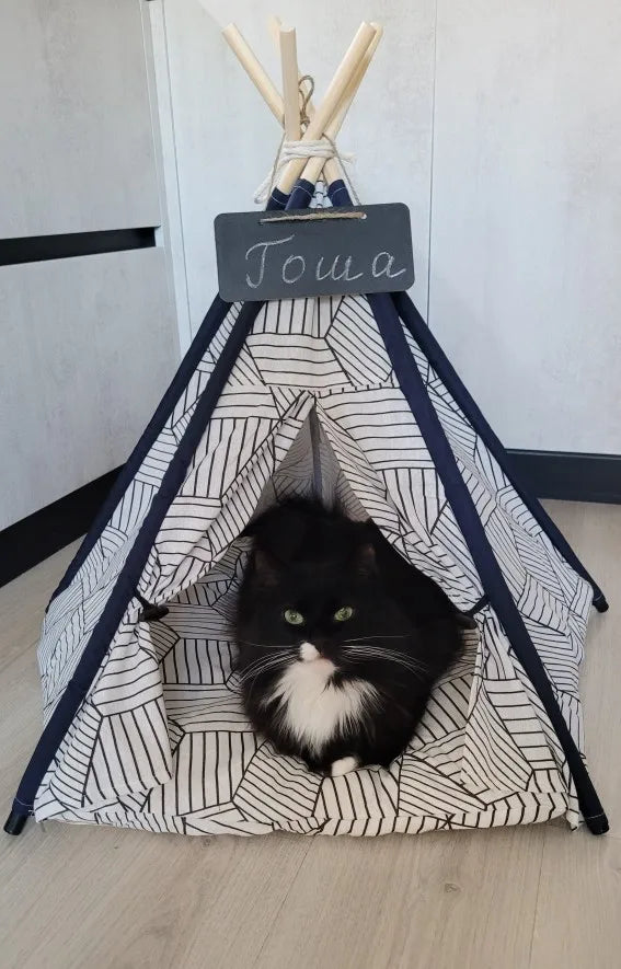 Tente pour animaux de compagnie, lit pour chien, portable, amovible, lavable, tipi, chiot, chat, intérieur et extérieur, niche avec coussin et tableau noir