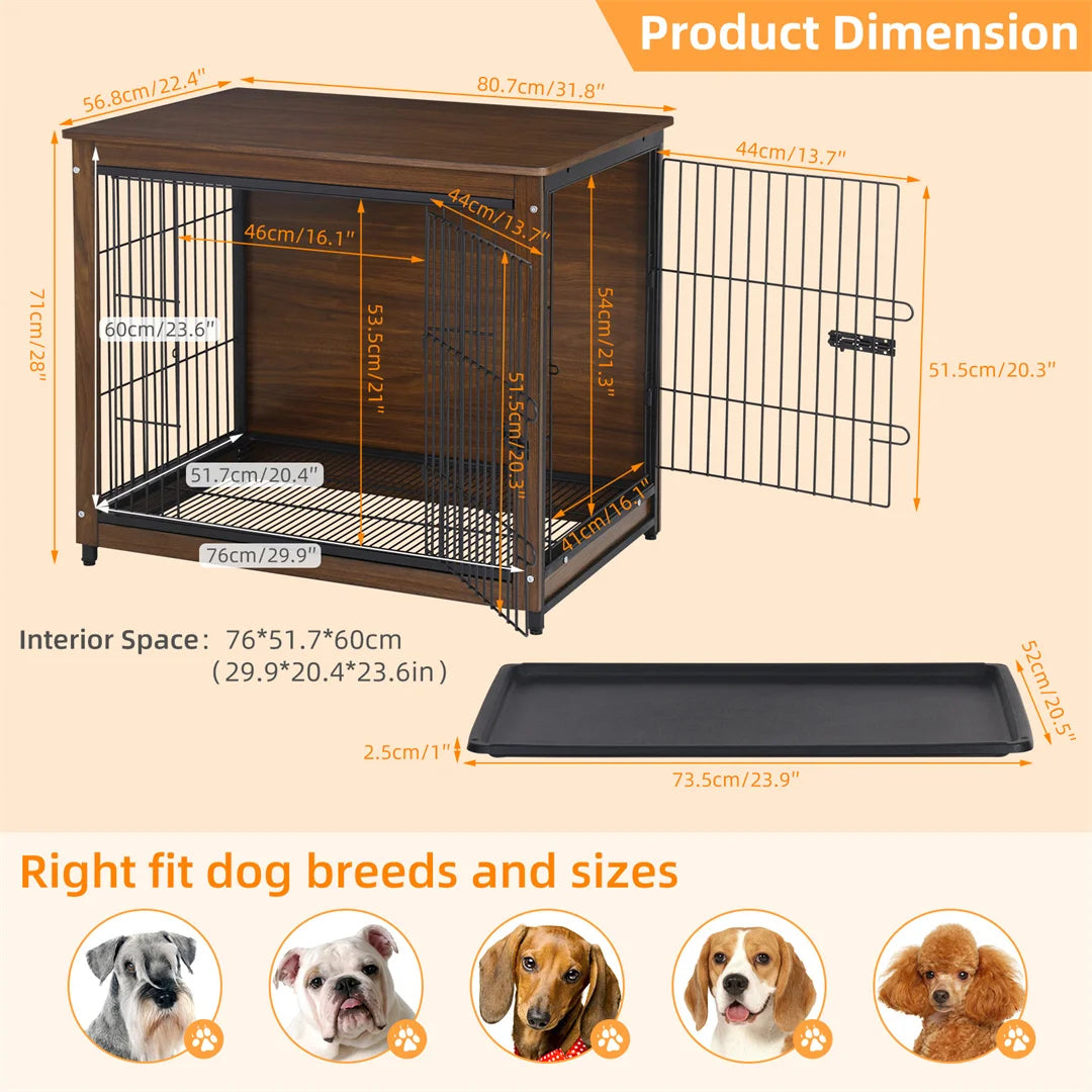 High-end Dog Crate Wooden Pet Kennel Cage End Table Indoor Furniture Brown Cage