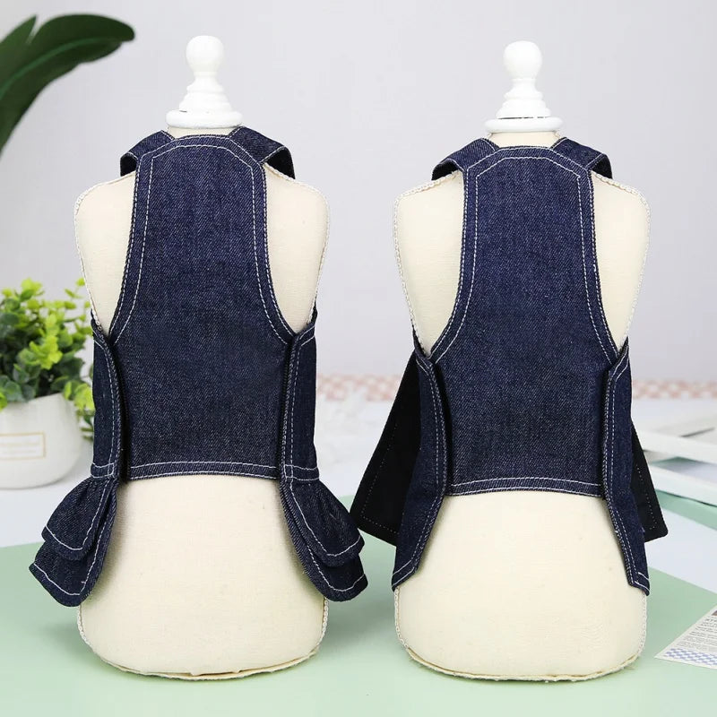 Pet Denim Dress Spring Summer Comfortable Puppy Summer Dress for Small Medium Dog Cats Cute Bow-Knot Dog Skirt