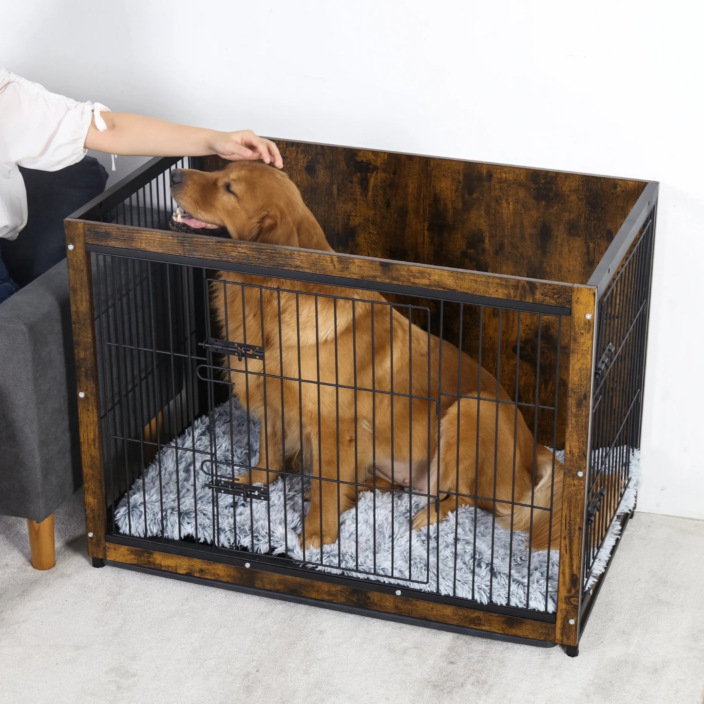 Spacious Dog Cage Furniture End Table Pet Kennel Crate Indoor Wooden Furniture Brown Medium and Large Animal Cage