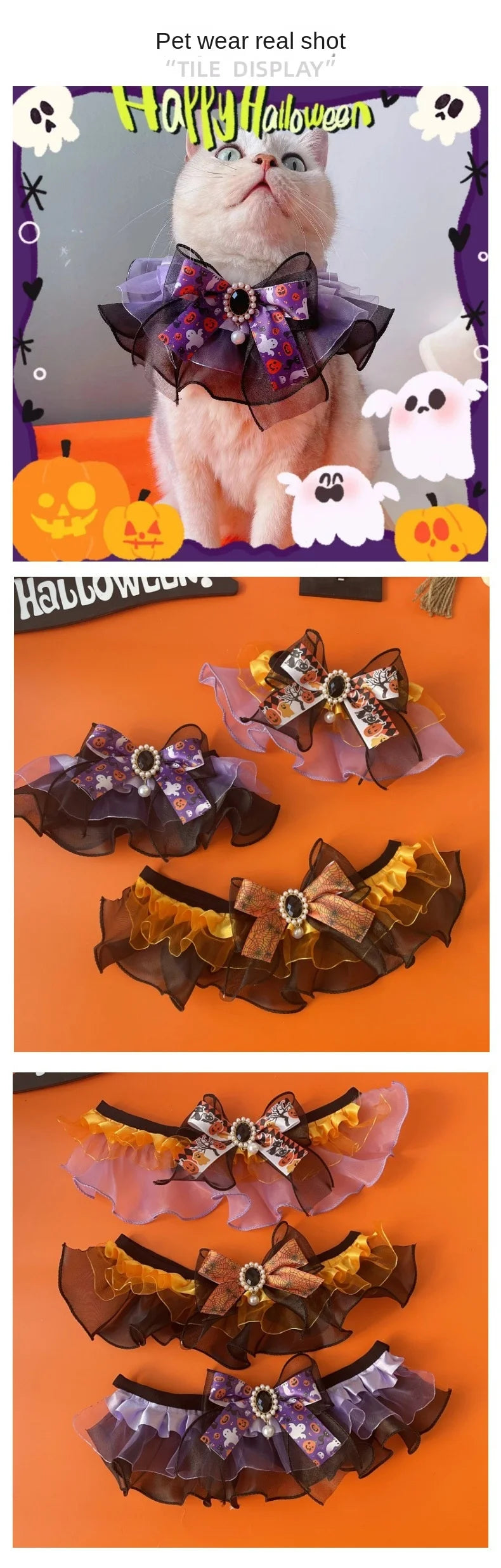 Original New Pet Halloween Lace Bow Scarf, Cat and Dog Decoration, Funny Collar, Drool Towel