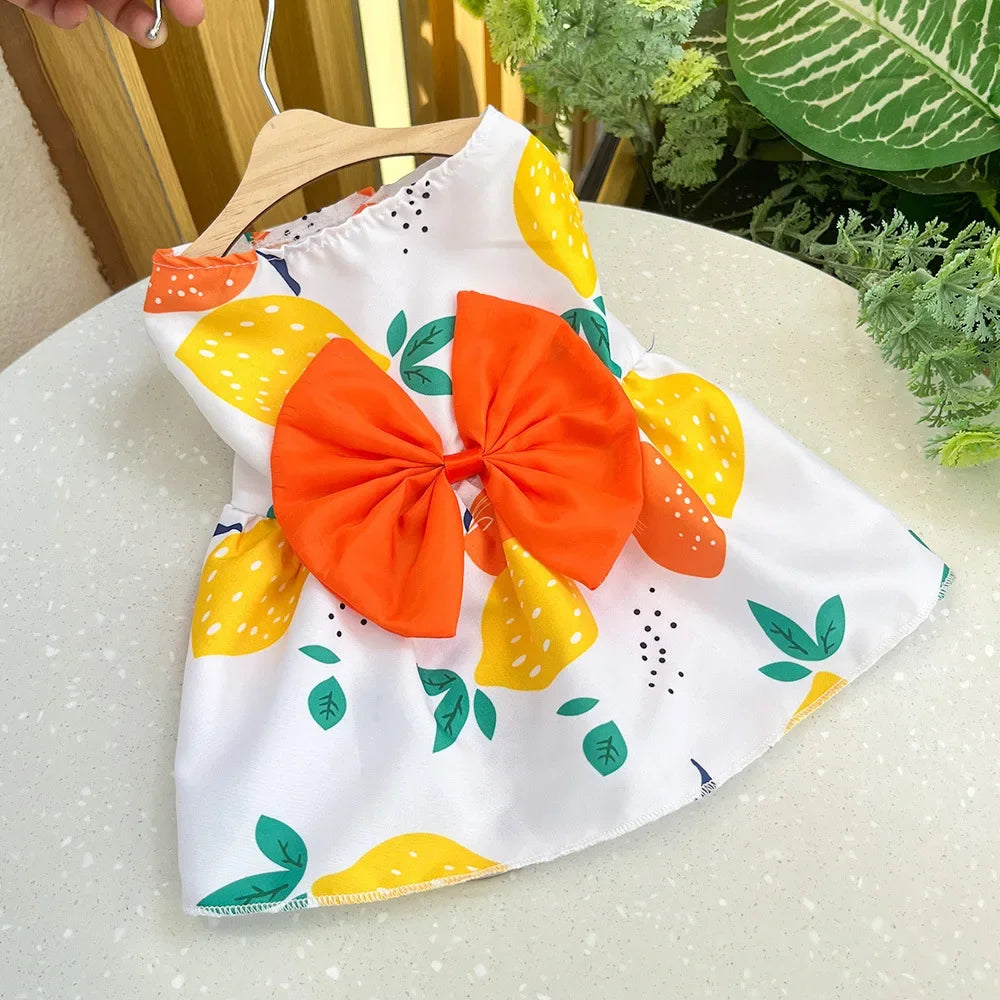 Girl Dog Dresses Floral Cat Dress Puppy Princess Dress Doggies Summer Outfit with Bowknot Female Pet Skirts for Chihuahua Yorkie