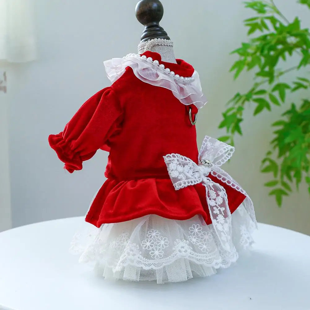 Dog Princess Dress with Bow Tie, Lace Trim, Mesh Stitching, Clothes for Small Dogs, Chihuahua