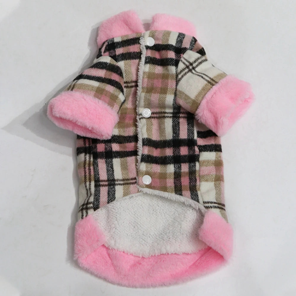 Winter Pet Jacket Clothes Grid Warm Small Dogs Clothing With Fur Collar Cotton Pet Outfits French Bulldog Coat Vest Chihuahua