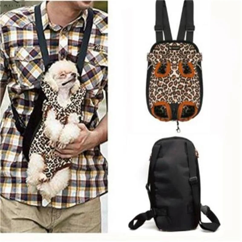 Leopard Canvas Pet Carrier, Front Chest Backpack, Dog Outdoor Carrier, Tote Bag, Sling Holder, Cat, Puppy