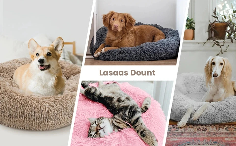 Round Pet Bed for Large Dog Bed Donut Long Plush Cat Bed for Medium Dog House Winter Warm Sleeping Pet Kennel Removable Dog Sofa