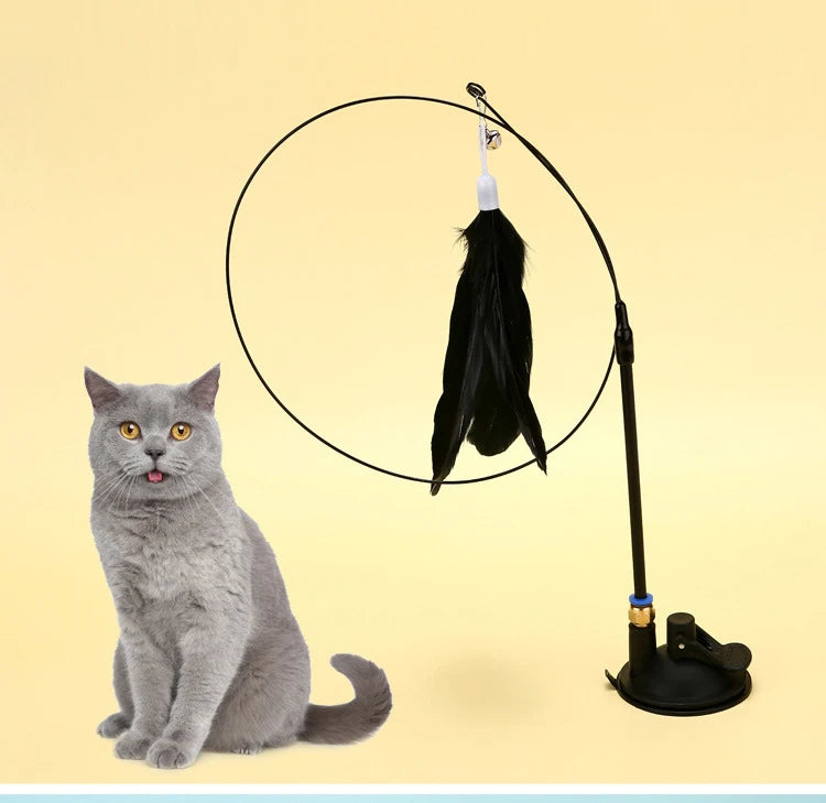 Jouet interactif pour chat, bâton pour chat mains libres, chaton jouant, baguette de jeu, jouet à ventouse, oiseau/plume, baguette pour chat, fournitures pour animaux de compagnie