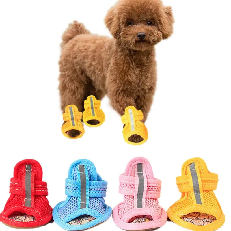 4PCS/set Pink Non-slip Summer Dog Shoes Breathable Sandals for Small Dogs Pet Dog Socks Sneakers for Dogs Puppy Cat Shoes Boots