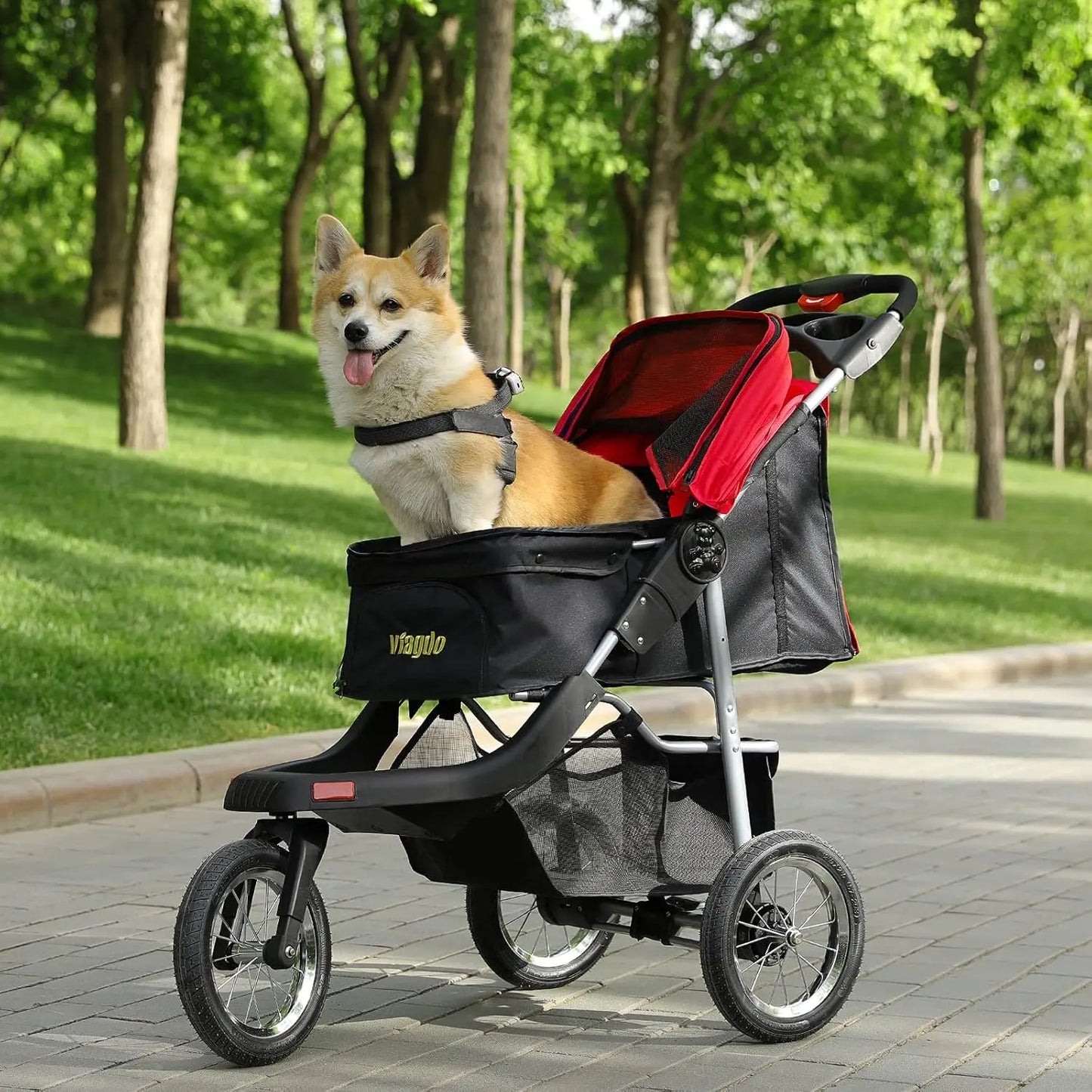 VIAGDO Premium Heavy Duty Dog Stroller for Small Medium Dogs & Cats,3-Wheel Pet Stroller,Foldable Cat Stroller with Suspension