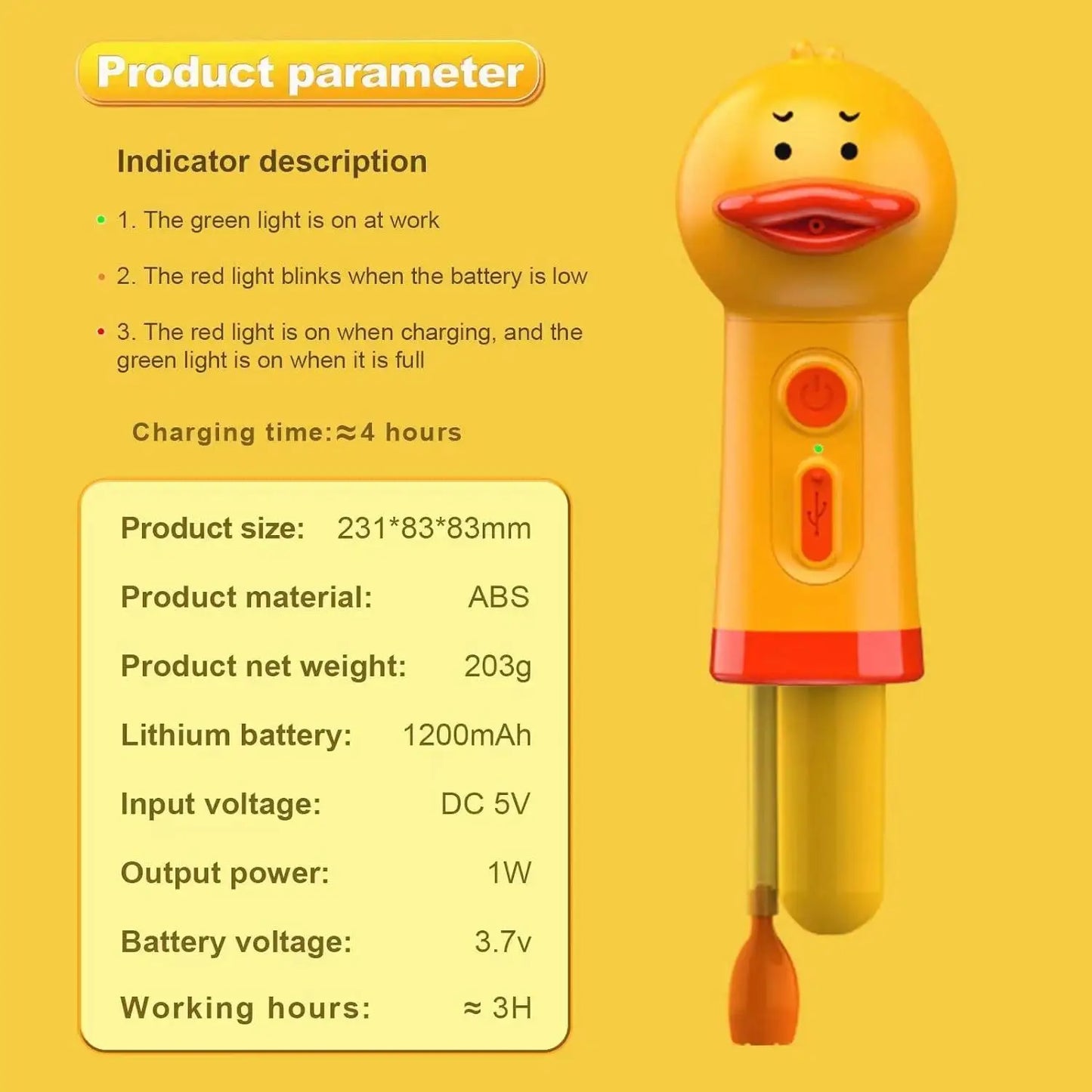 Handhold Electric Little Yellow Duck Bubble Machine Foam Dispenser Dogs Cleaning Shower Gel Dilution Bottle Pets Bathing Bubbler