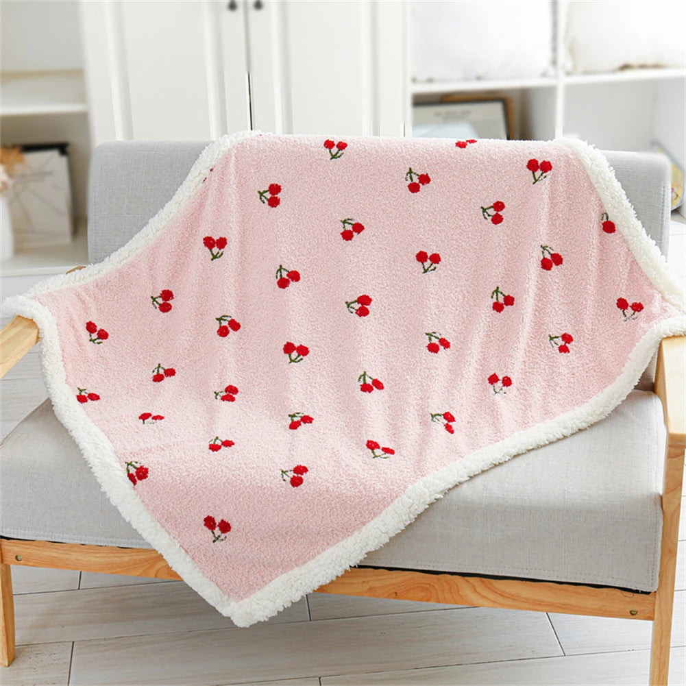 Cute Cherry Pattern Pet Blanket Fluffy Fleece Cats Dogs Kennels Blankets Sofa Bed Cover Soft and Warm Kitten Puppy Sleeping Mat