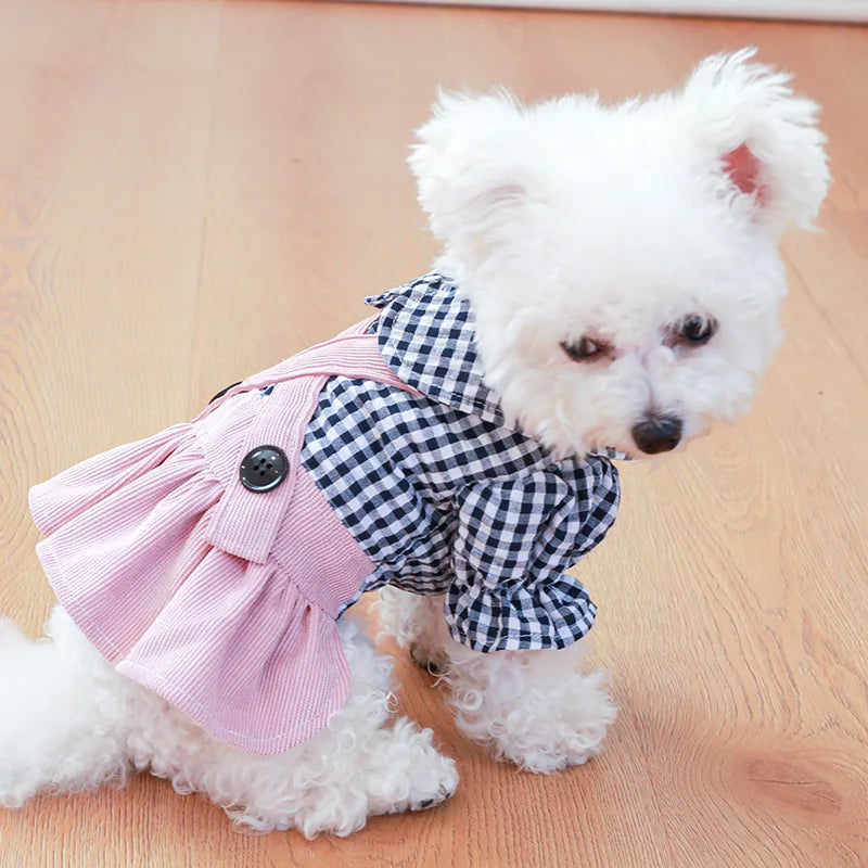 PETCIRCLE Dog Clothes Black Button Plaid Dress For Small Medium Dogs Cat Spring Summer Pet Clothing Dog Costume Supplies Skirt