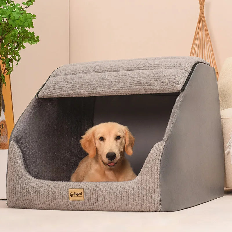 Niche d'hiver chaude pour chien de taille moyenne et grande taille Golden Retriever amovible et lavable Niche fermée pour chien Villa Nid pour chat Lit pour animal de compagnie