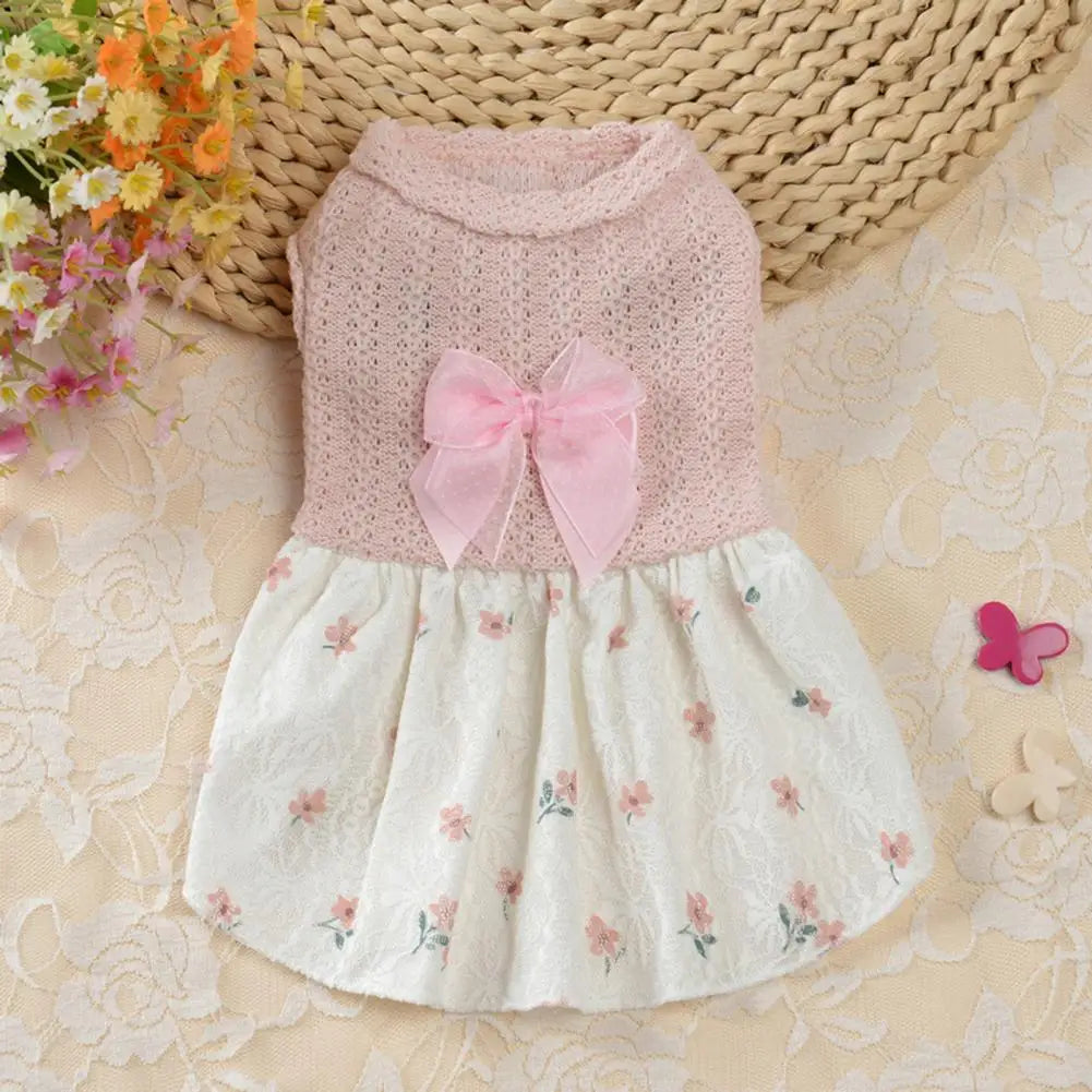 Adorable  Stylish Sweet Ladylike Dog Dress Cotton Dog Clothes Bow Tie   for Daily Life