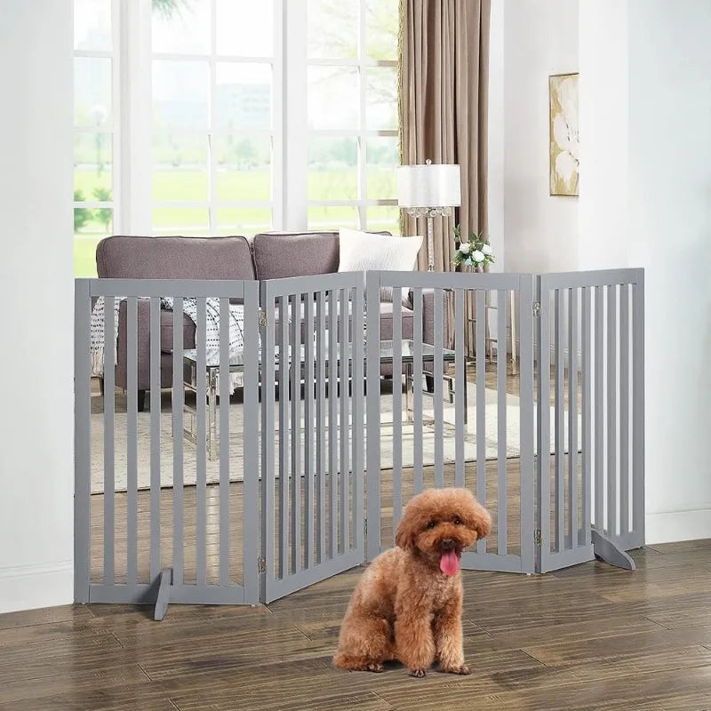 36”H Free Standing Pet Gate for Dog Cat Baby, Tall Wooden Dog Gates for Doorway, Stairs, Foldable Pet Fence for The House