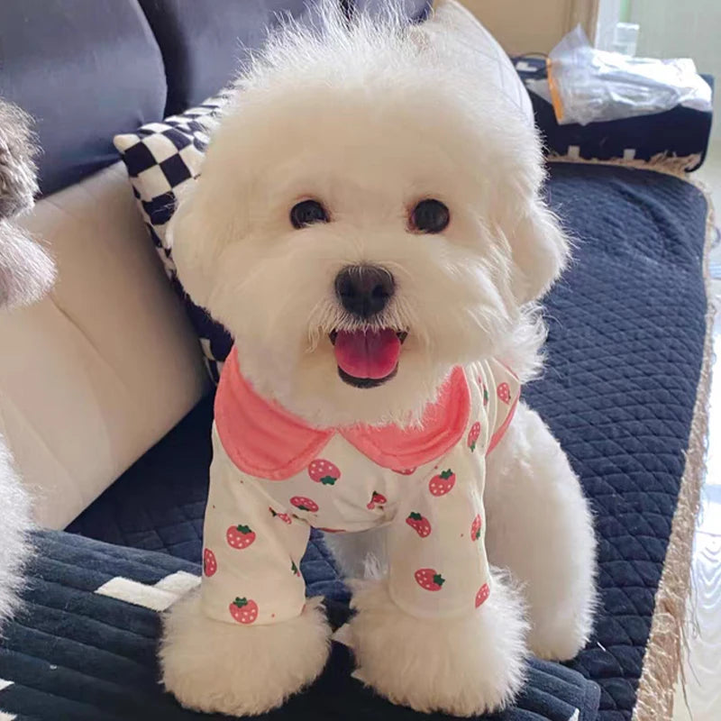 Strawberry Print Dog Clothes Pink Pet Dog Vest Cute T-Shirt Puppy Costume Cat Dog Polo Shirt Chihuahua Bichon Girls Dog Pullover