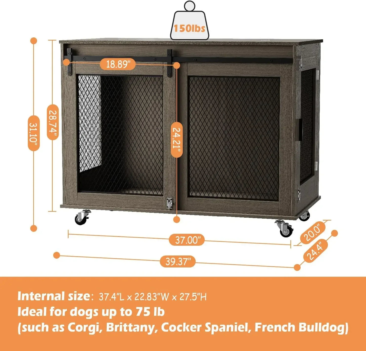 40 Inch Dog Crate Furniture, Wooden Heavy Duty Kennel Indoor, Decorative Cage Table for Large Medium Dogs