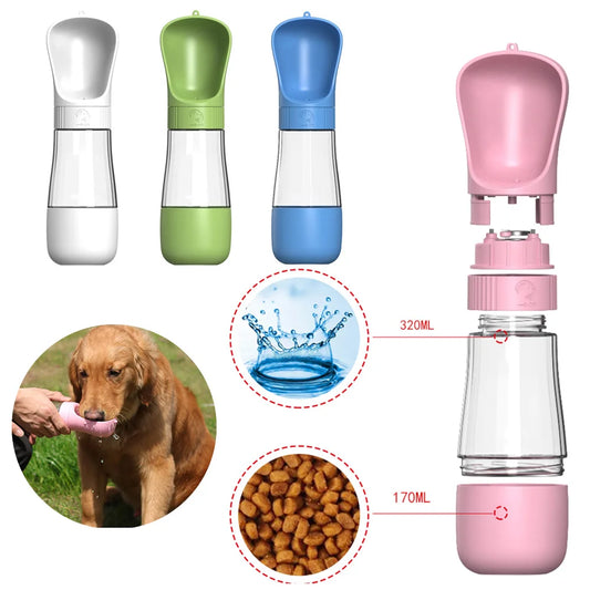 Dog Water Bottle Food Container for Small Medium Dogs Cats Hiking Leakproof Durable 2 in 1 Drinking Bowls Bulldog Pet Supplies