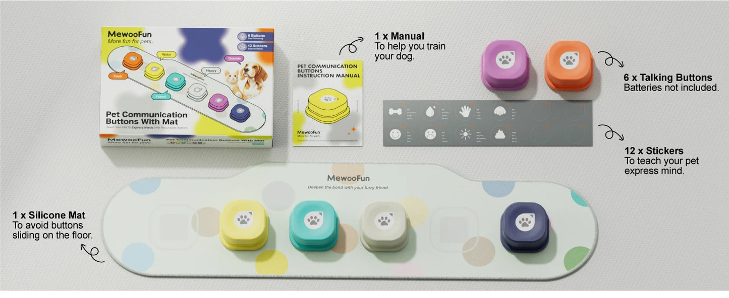 Mewoofun Voice Recording Button Pet Toys Dog Buttons for Communication Pet Training Buzzer Recordable Talking Button with Mat