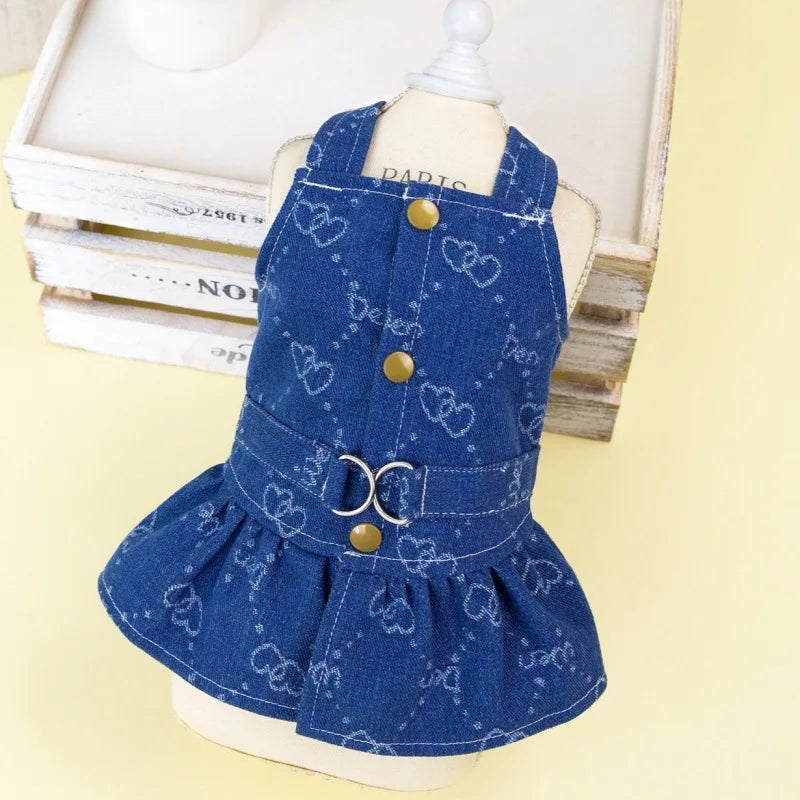 Love Jeans Costume Pet Denim Dress for Dogs Small Dog Harness Vest Luxury Dog Suspender Skirt Cute Print Puppy Clothes Dropship