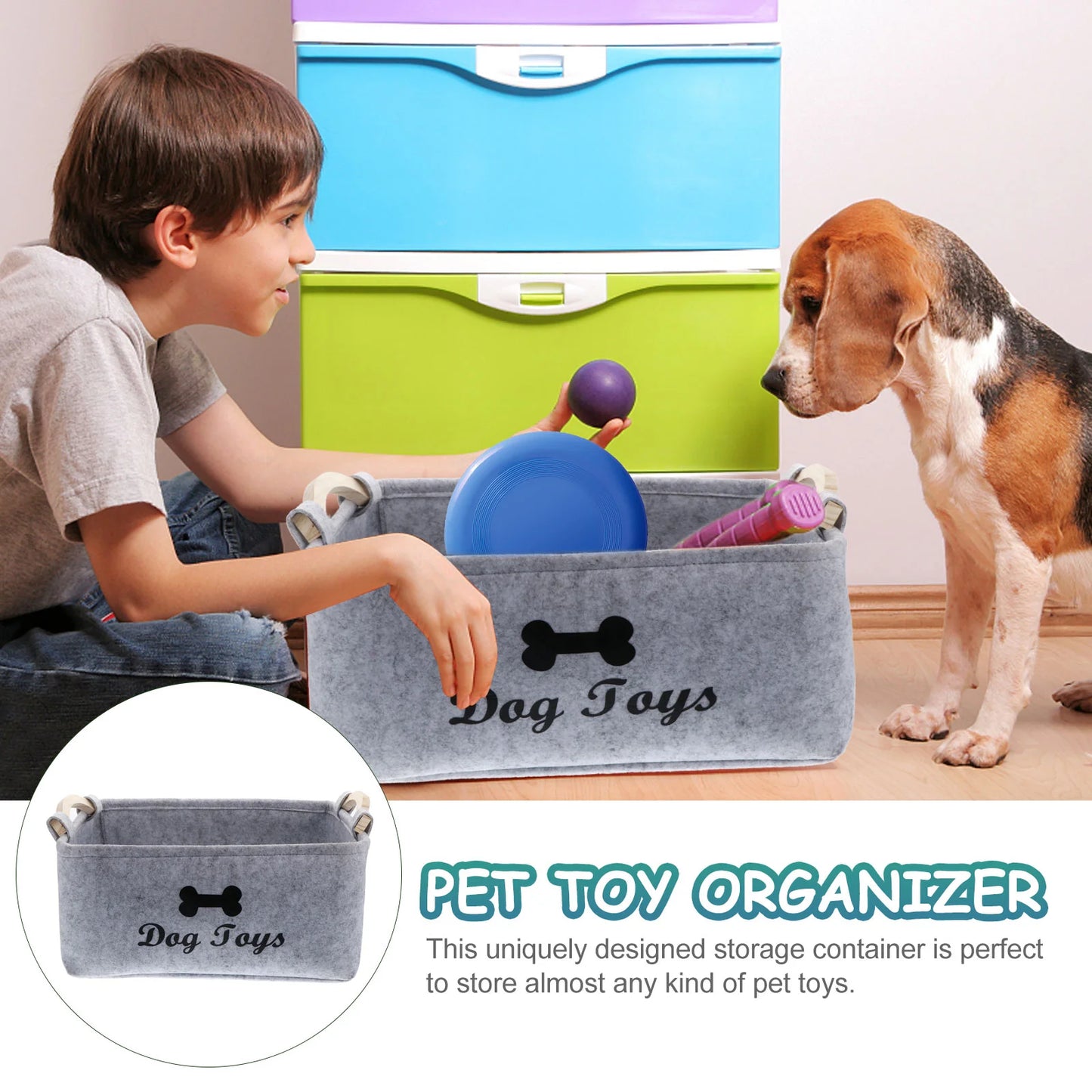 Dog Toy Basket Pet Toy Storage Felt Bin Rectangular Small Dog Toys Organizer multiuse Kids Car Toys Container Cat puppy supplies