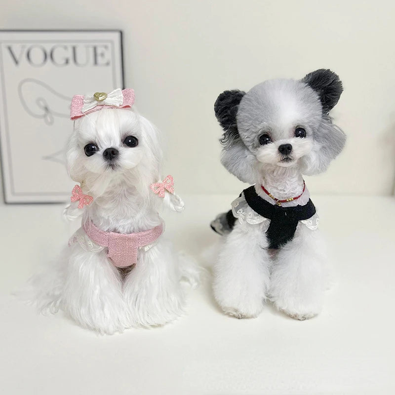 Pet Cat and Dog Dress Spring Autumn Winter Lace Heart Buckle Suspender Dog Clothes for Small Dogs Puppy Dog Clothes