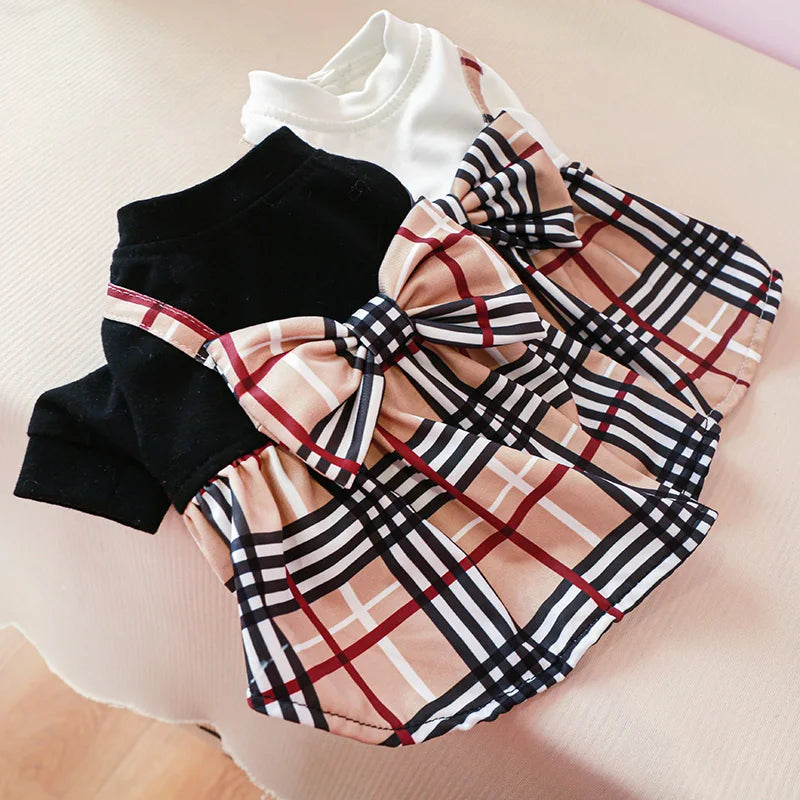 Pet Dog Cat Clothes Spring Summer Dress Big Bow Plaid Puppy Floral Print Skirt Casual Tutu Coat Dress For Small Dog Pet Apparel