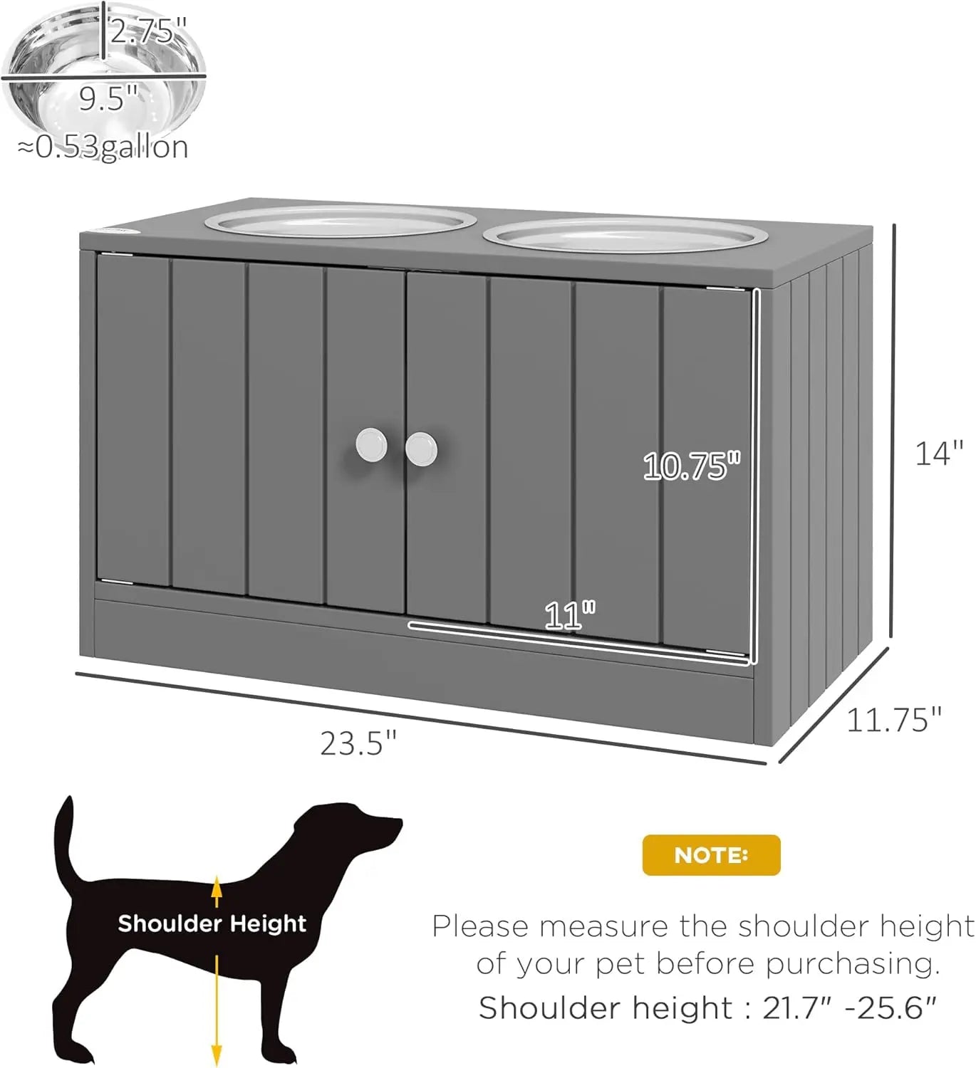 Large Elevated Dog Bowls with Storage Cabinet Containing Large 44L Capacity, Raised Dog Bowl Stand Pet Food Bowl