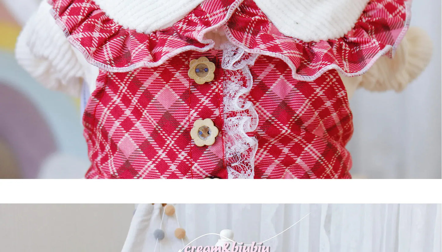 Pet Dog Clothes Red Plaid Suspender Dress for Dogs Clothing Cat Small Fake Two Pieces Cute Winter Chihuahua Pet Products 2023