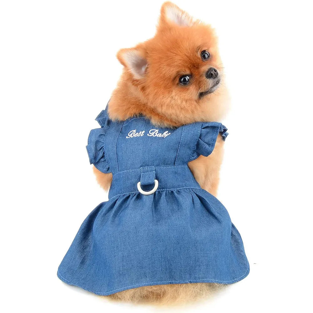 Denim Dog Dresses for Small Dogs Cats Cute Girl Dog Clothes Female Pet Dress Summer Puppy Outfits for Chihuahua Yorkie Shih Tzu