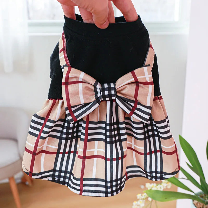 Pet Dog Cat Clothes Spring Summer Dress Big Bow Plaid Puppy Floral Print Skirt Casual Tutu Coat Dress For Small Dog Pet Apparel