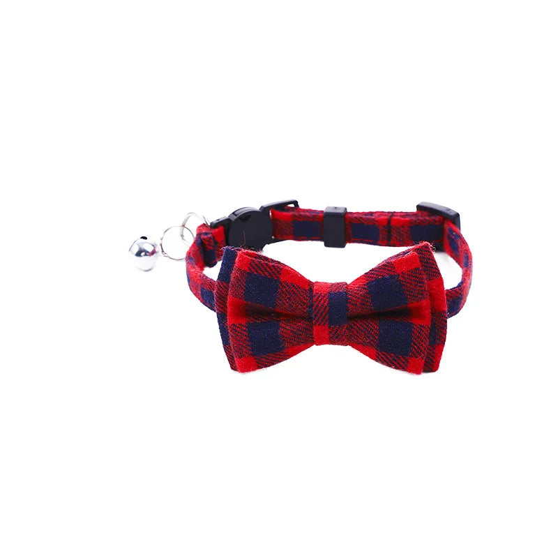 Pet Breakaway Kitten Cat Collar Bow Tie with Bell Cute Plaid Christmas Red Adjustable Dog Collar for Cats Kitten Accessories