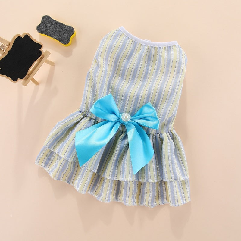 Puppy vertical striped butterfly skirt summer Pet dog skirt princess dog wedding dress cat skirt Shih Tzu dog clothes