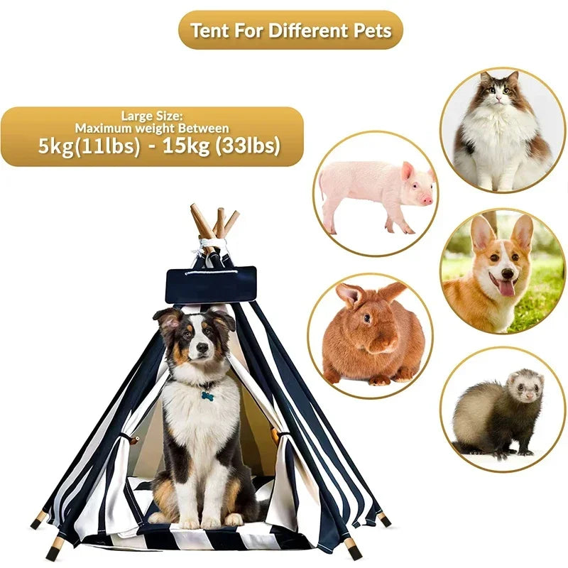 Pet Tent House Dog Bed Portable Removable Washable Teepee Puppy Cat Indoor Outdoor Kennels Cave with Cushion and Blackboard