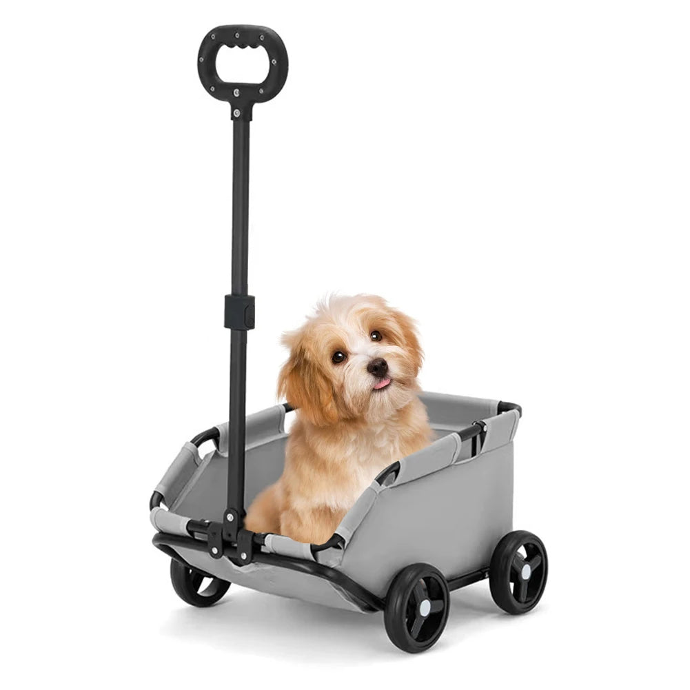 Foldable Small Pet Stroller 4 Wheels Teddy Small Pet Cart Lightweight Folding Trolley Ideal for Small Pets Outings