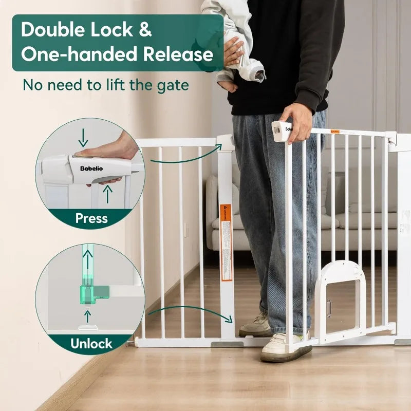 Baby Gate with Adjustable Cat Door, 29-43" Auto Close Durable Dog Gate for Stairs, Doorways and House,