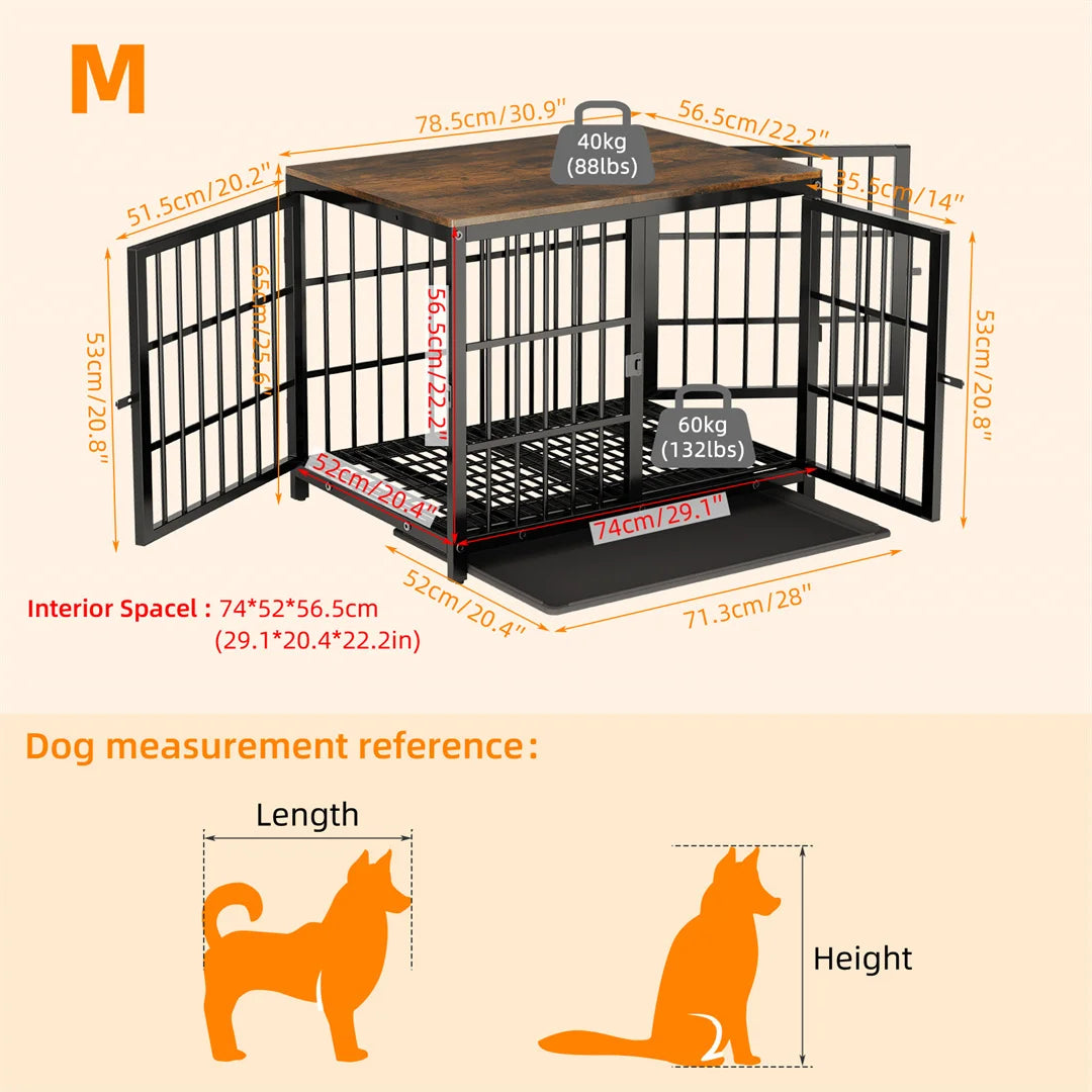 Furniture Style Dog Crate White Pet Kennel Black Cage End Table with Three Doors and Removable Tray, for Small Medium Large Dogs