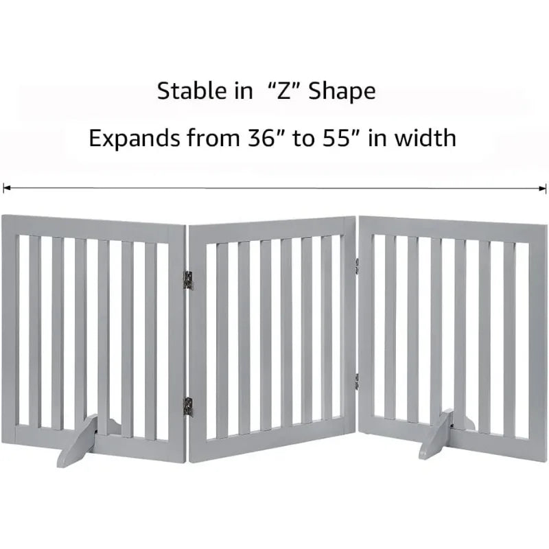 36”H Free Standing Pet Gate for Dog Cat Baby, Tall Wooden Dog Gates for Doorway, Stairs, Foldable Pet Fence for The House