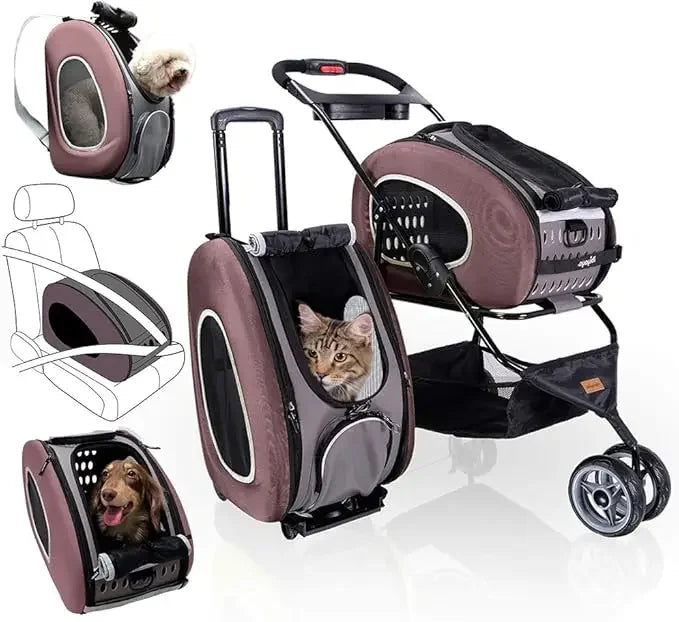 Pet Car, Five in One Convertible and Foldable Small - Multifunctional Combination - 16 Pound Pet - Pink, Cat and Dog Pet Car