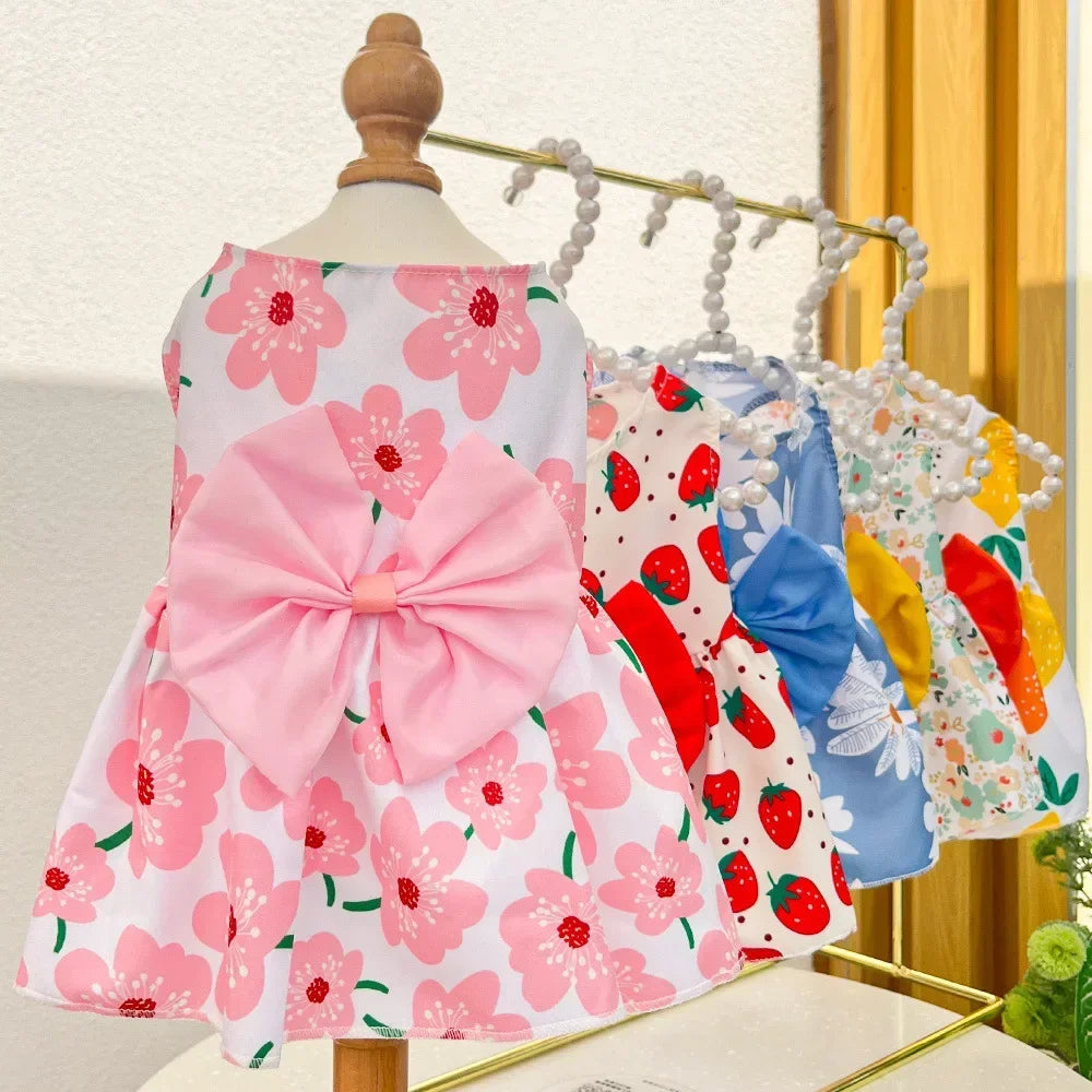 Floral Princess Dress for Dogs Spring Summer Puppy Dresses Sweet Pet Clothing Bichon Yorkshire Cute Printed Dog Cat Thin Skirt