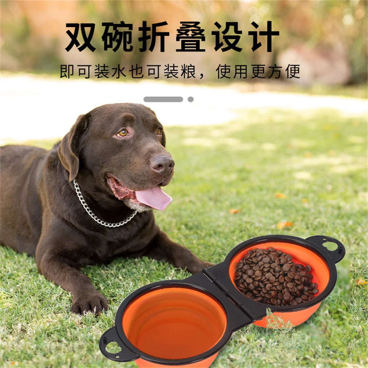 2 In 1 Dog Bowl Portable Folding Pet Double Bowl Collapsible Silicone Water Bowls For Dog Outdoor Travel Puppy Food Container