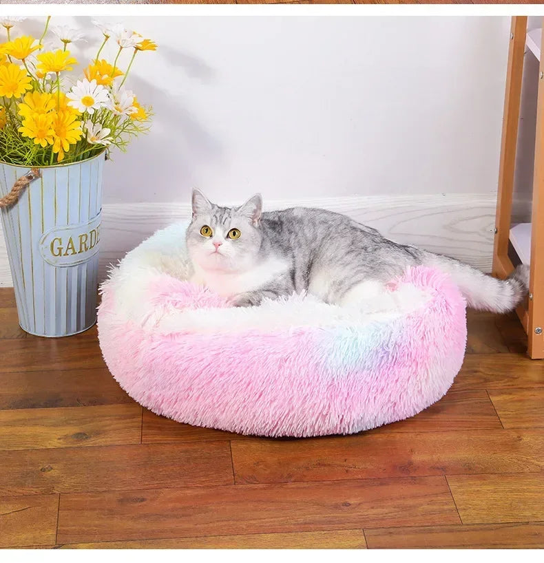 Soft Plush Round Cat Bed Pet Mattress Warm Comfortable Basket Cat Dog 2 in 1 Sleeping Bag Nest for Small Dogs