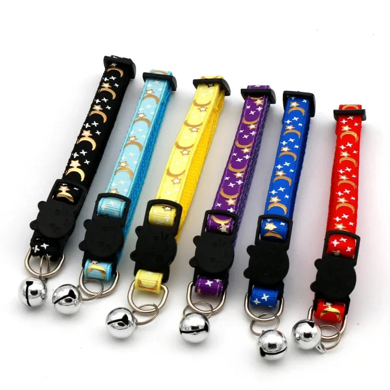 Pet Collar With Bell Cartoon Star Moon Dog Puppy Cat Kitten Collar Adjustable Safety Bell Ring Necklace Pet Accessories