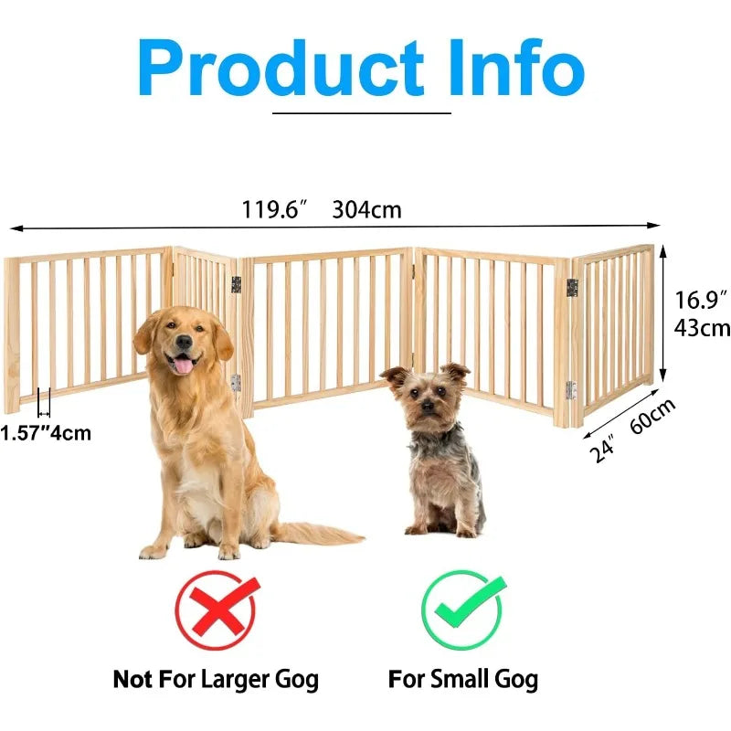 Freestanding Wooden Dog Gates -Foldable Pet Gate Indoor Dog Fence, Dog Gate for Doorways, House, Stairs, Halls-3 Panel