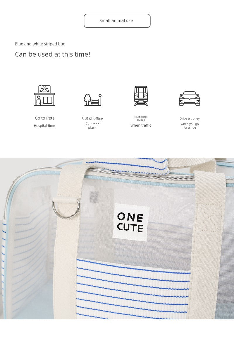 Onecute Blue and White Stripes Travel Bag Pet Dog