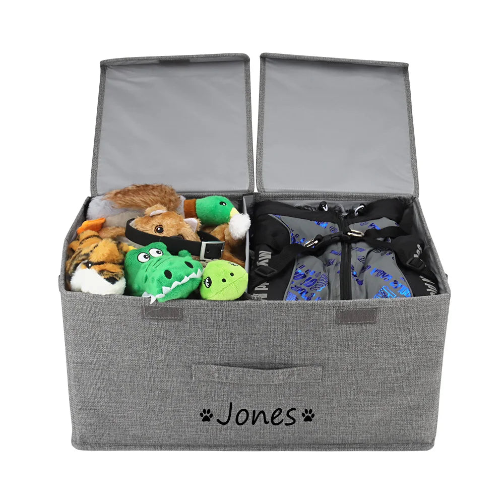 Custom Dog Pet Toy Box Personalised Name Dog Accessory Storage Bin with Lid Cat Pet Organizer Storage Basket For Toys Blanke